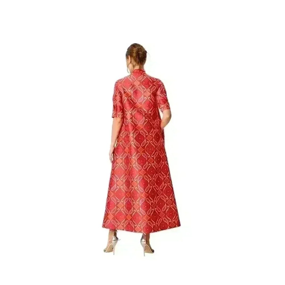 WAYWARD FANCIES -Paisley Tile Print Dupioni Shift Shirt Dress. maxi flared - Picture 3 of 7